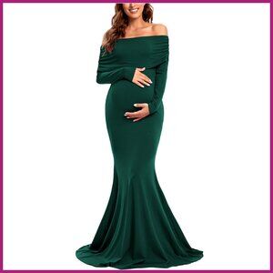 Off Shoulder Maternity Gown Long Sleeve Ruched Mermaid Dress